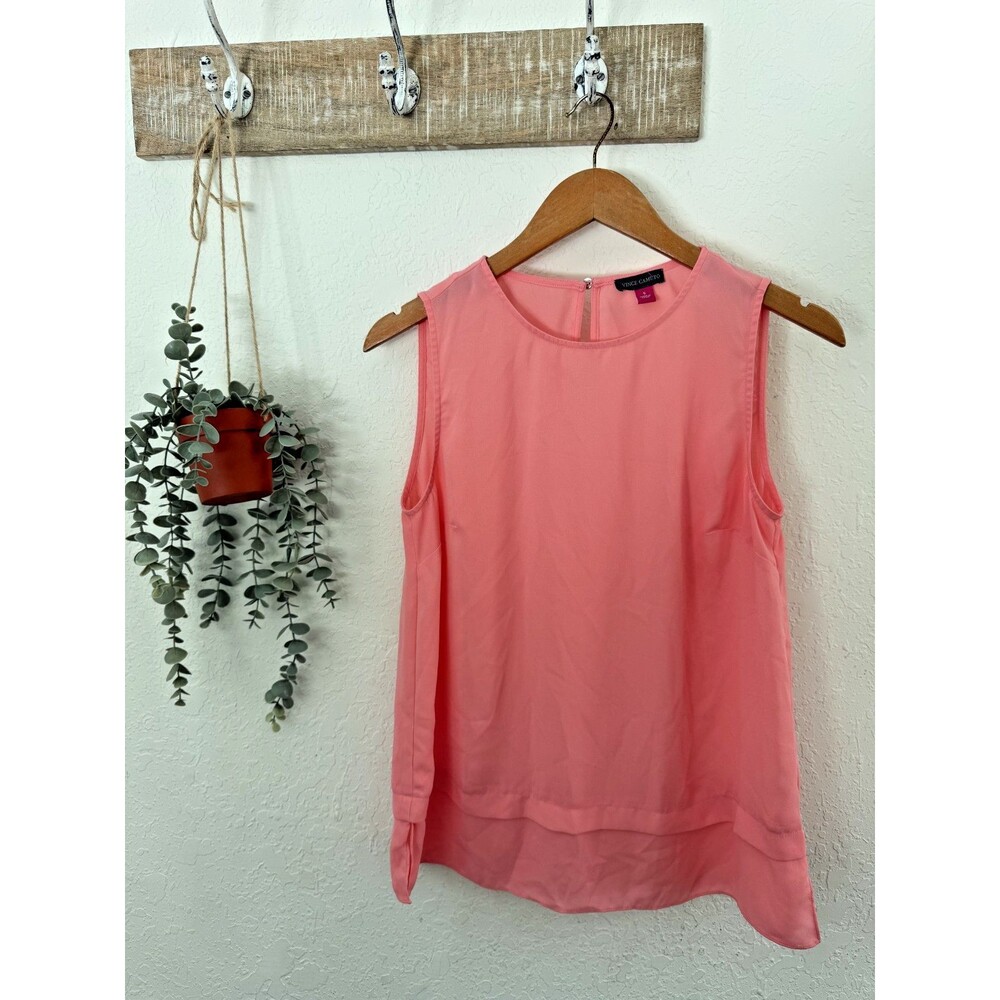 Vince Camuto Coral Pink Sleeveless Hi-Low Keyhole Back Closure Blouse Sz Small